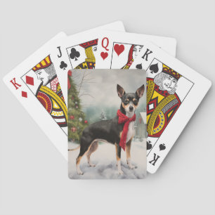 Rat Terrier Dog in Snow Christmas Poker Cards