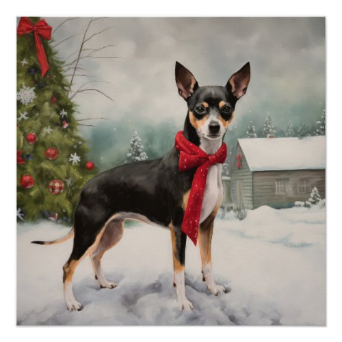 Rat Terrier Dog in Snow Christmas  Poster