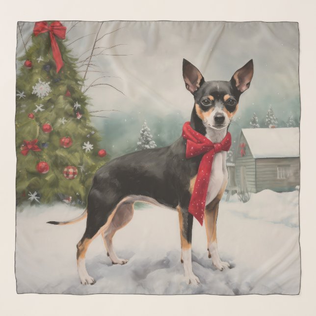 Rat Terrier Dog in Snow Christmas  Scarf (Front)