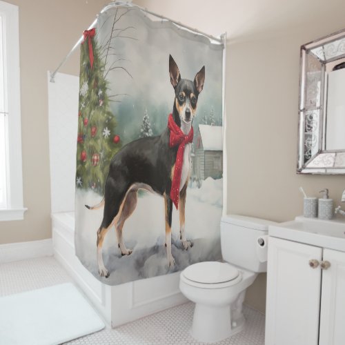 Rat Terrier Dog in Snow Christmas  Shower Curtain