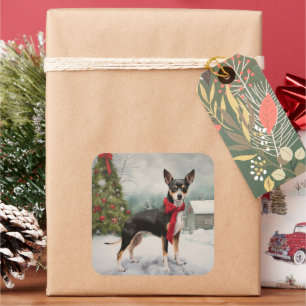 Rat Terrier Dog in Snow Christmas  Square Sticker