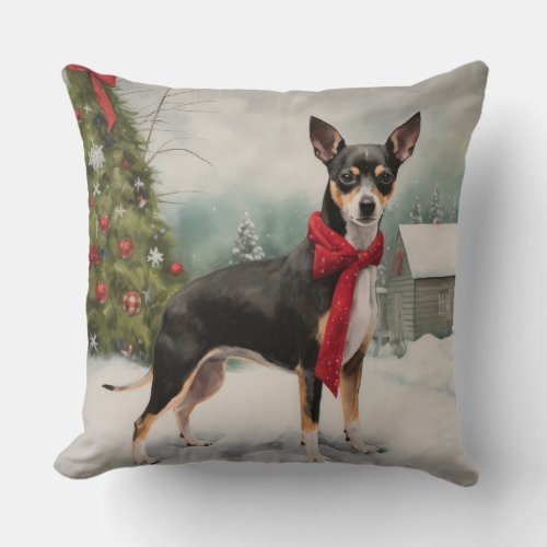 Rat Terrier Dog in Snow Christmas  Throw Pillow