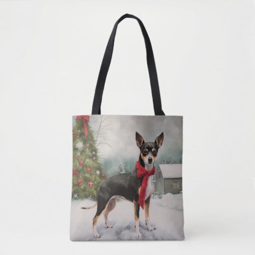 Rat Terrier Dog in Snow Christmas  Tote Bag