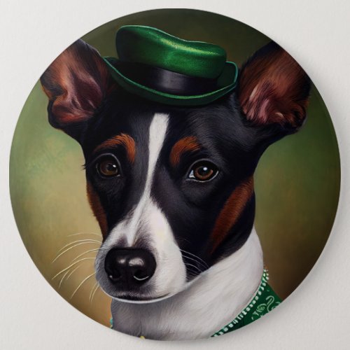 Rat Terrier Dog in St Patricks Day Dress Button
