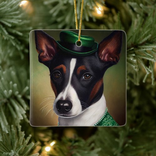 Rat Terrier Dog in St Patricks Day Dress Ceramic Ornament