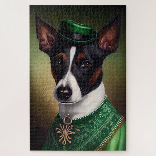Rat Terrier Dog in St Patricks Day Dress Jigsaw Puzzle