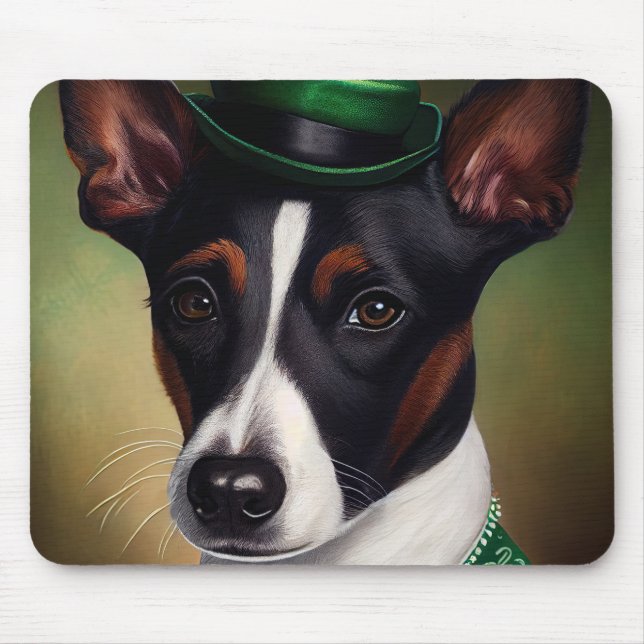 Rat Terrier Dog in St. Patrick's Day Dress Mouse Pad (Front)
