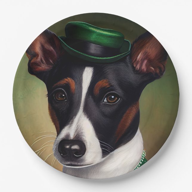 Rat Terrier Dog in St. Patrick's Day Dress Paper Plates (Front)