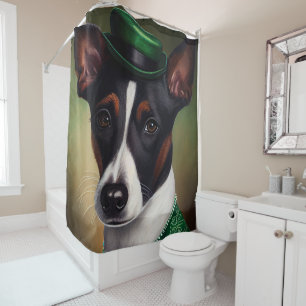 Rat Terrier Dog in St. Patrick's Day Dress Shower Curtain