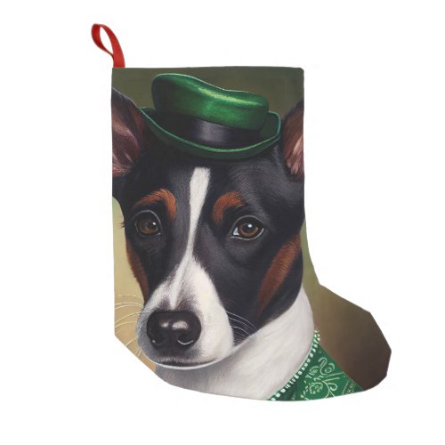 Rat Terrier Dog in St Patricks Day Dress Small Christmas Stocking