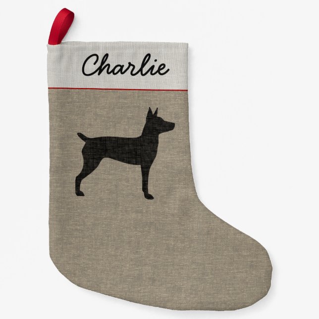 Rat Terrier Dog Silhouette Holiday Personalized Small Christmas Stocking (Front)