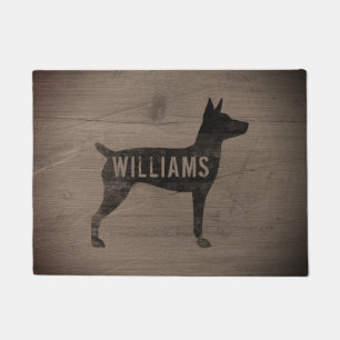 Rat Terrier Dog Silhouette Rustic Personalized Doormat