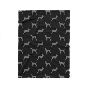 Rat Terrier Dog Silhouettes Pattern Grey and Black Fleece Blanket