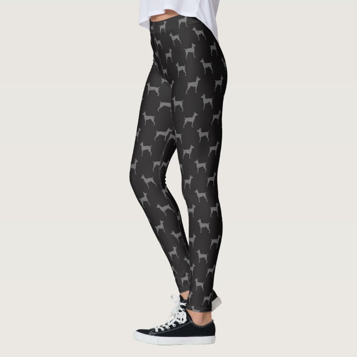 Rat Terrier Dog Silhouettes Pattern Grey and Black Leggings | Zazzle