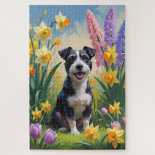 Rat Terrier Dog Spring Flowers Painting Jigsaw Puzzle