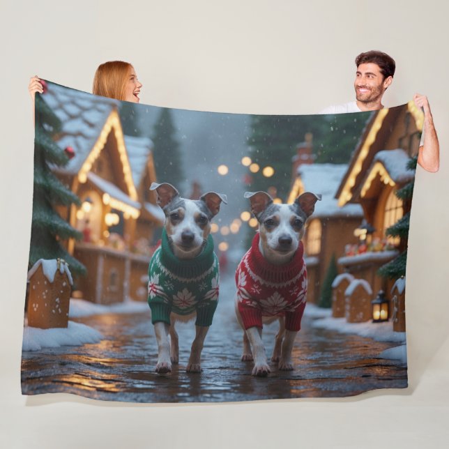 Rat Terrier Dogs Christmas Snow Holiday Fleece Blanket (In Situ)
