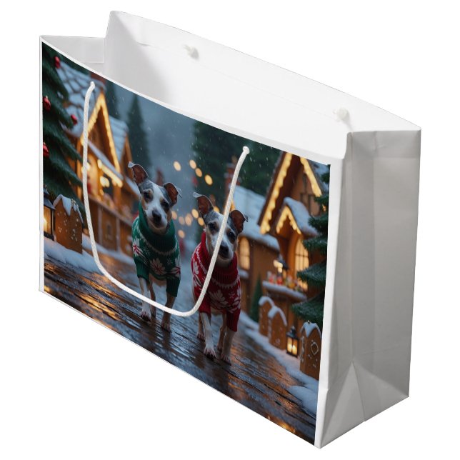 Rat Terrier Dogs Christmas Snow Holiday Large Gift Bag (Front Angled)