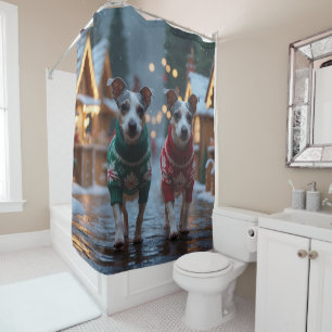 Rat Terrier Dogs Christmas Snow Holiday Shower Curtain