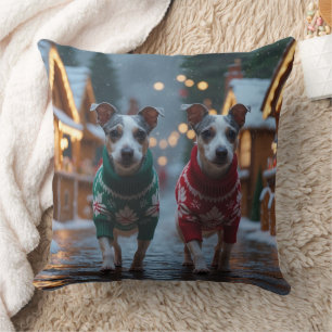 Rat Terrier Dogs Christmas Snow Holiday Throw Pillow