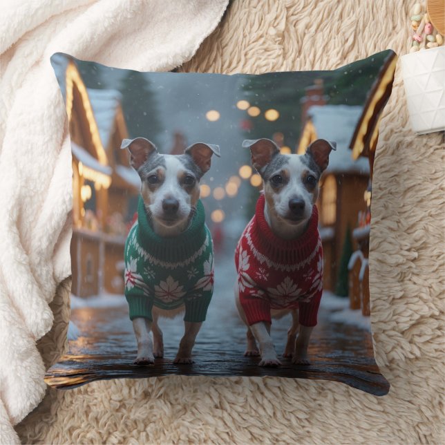 Rat Terrier Dogs Christmas Snow Holiday Throw Pillow (Blanket)
