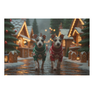 Rat Terrier Dogs Christmas Snow Holiday Wood Wall Art