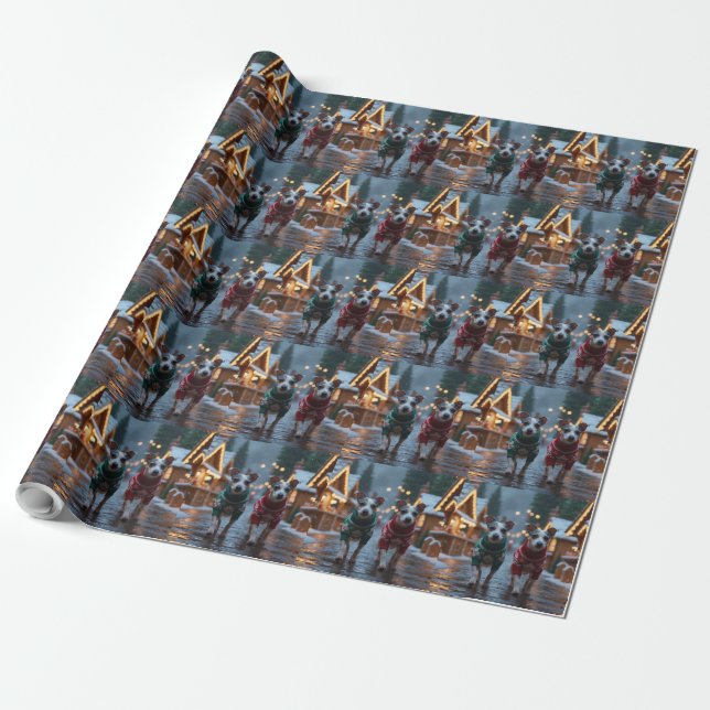 Rat Terrier Dogs Christmas Snow Holiday Wrapping Paper (Unrolled)