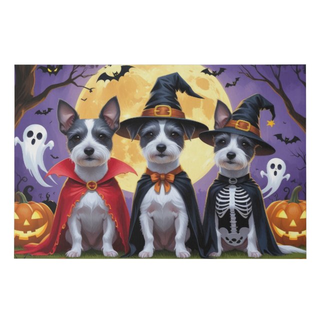 Rat Terrier Dogs Pumpkin Halloween Funny Faux Canvas Print (Front)
