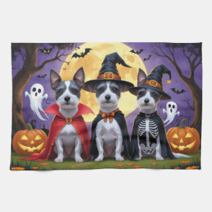 Rat Terrier Dogs Pumpkin Halloween Funny Kitchen Towel