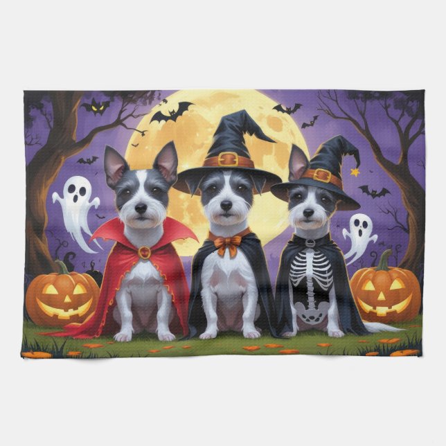 Rat Terrier Dogs Pumpkin Halloween Funny Kitchen Towel (Horizontal)