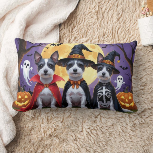 Rat Terrier Dogs Pumpkin Halloween Funny Lumbar Pillow (Blanket)
