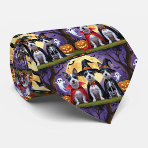 Rat Terrier Dogs Pumpkin Halloween Funny Neck Tie