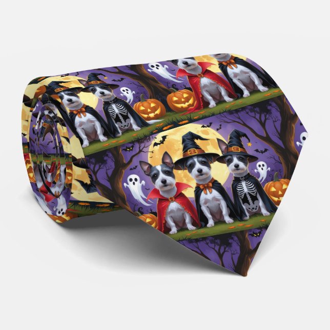 Rat Terrier Dogs Pumpkin Halloween Funny Neck Tie (Rolled)
