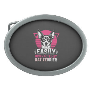 Rat Terrier Easily Distracted Retro Dog Belt Buckle