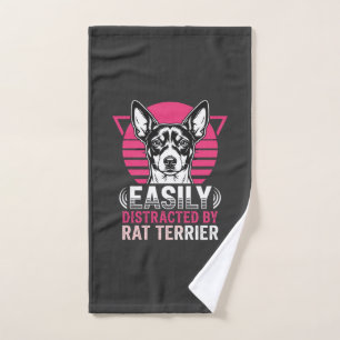 Rat Terrier Easily Distracted Retro Dog Hand Towel
