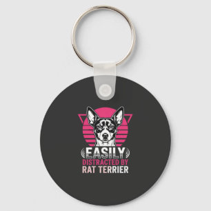 Rat Terrier Easily Distracted Retro Dog Keychain