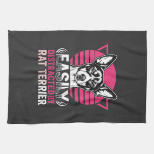 Rat Terrier Easily Distracted Retro Dog Kitchen Towel
