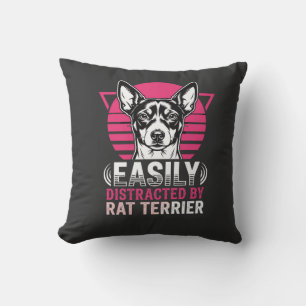 Rat Terrier Easily Distracted Retro Dog Throw Pillow