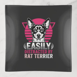 Rat Terrier Easily Distracted Retro Dog Trinket Tray