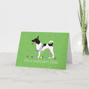 Rat Terrier Feliz Naughty Dog Christmas Holiday Card