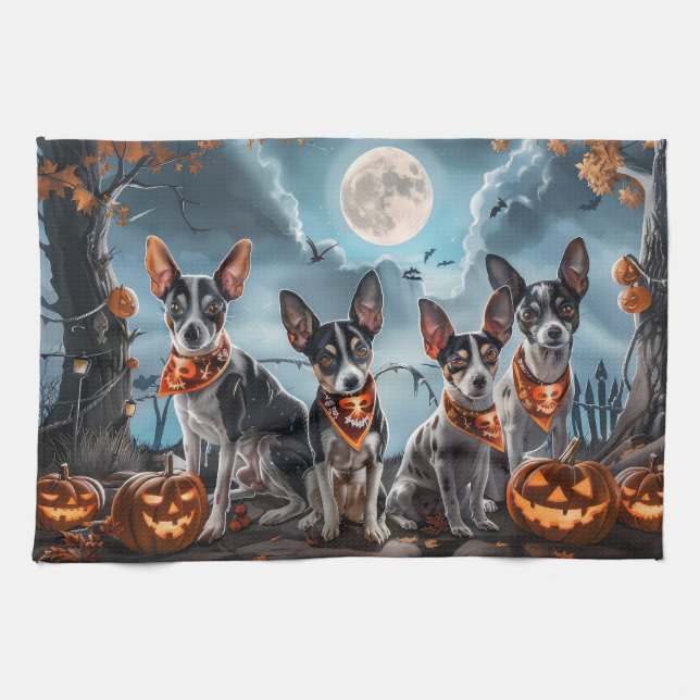 Rat Terrier Halloween Spooky  Kitchen Towel (Horizontal)