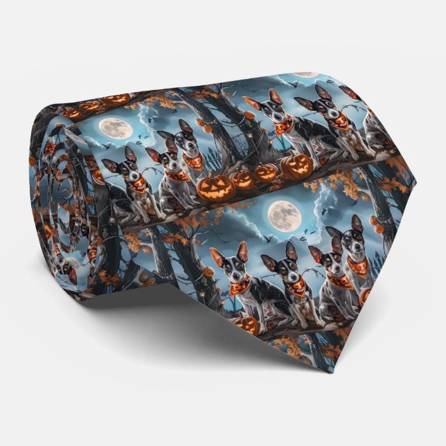 Rat Terrier Halloween Spooky  Neck Tie (Rolled)