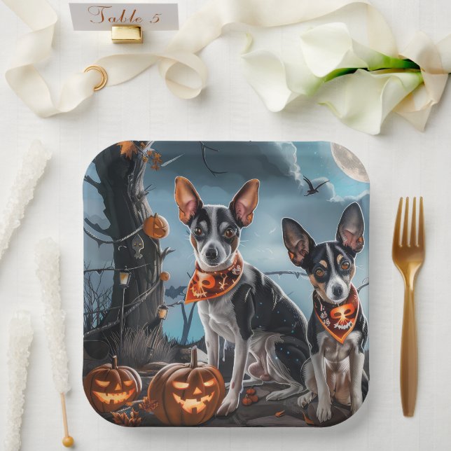 Rat Terrier Halloween Spooky  Paper Plates (Wedding)