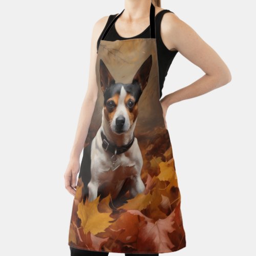 Rat Terrier in Autumn Leaves Fall Inspire  Apron