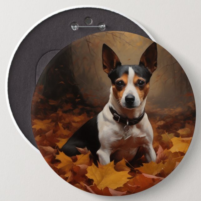 Rat Terrier in Autumn Leaves Fall Inspire  Button (Front & Back)