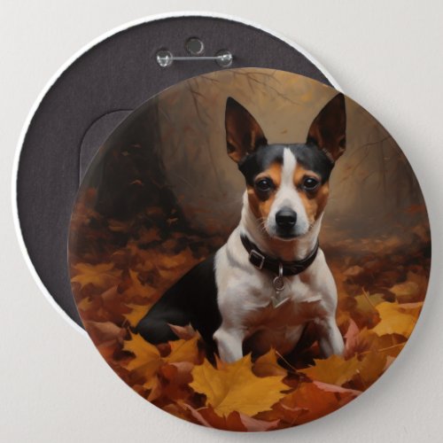 Rat Terrier in Autumn Leaves Fall Inspire  Button