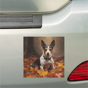 Rat Terrier in Autumn Leaves Fall Inspire Car Magnet