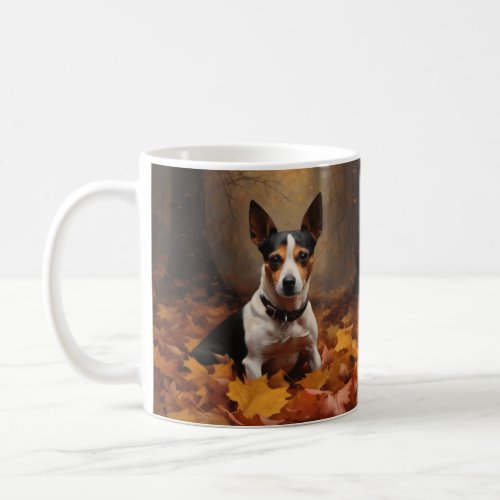 Rat Terrier in Autumn Leaves Fall Inspire  Coffee Mug