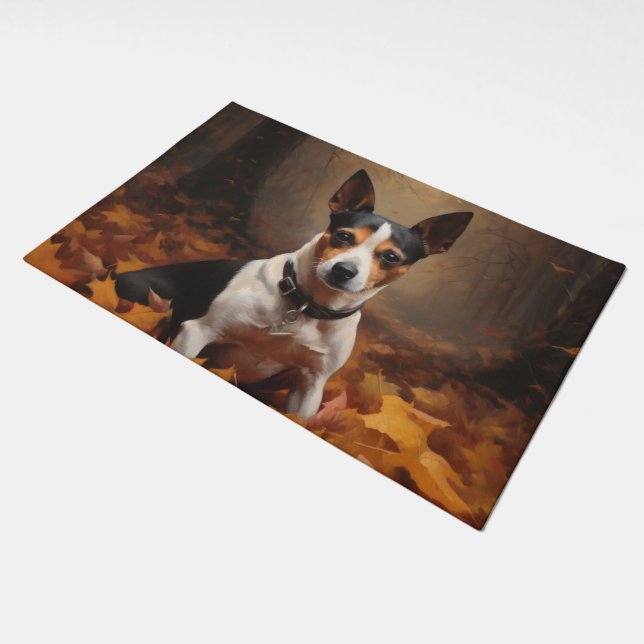 Rat Terrier in Autumn Leaves Fall Inspire  Doormat (Angled)