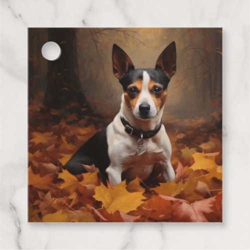 Rat Terrier in Autumn Leaves Fall Inspire  Favor Tags