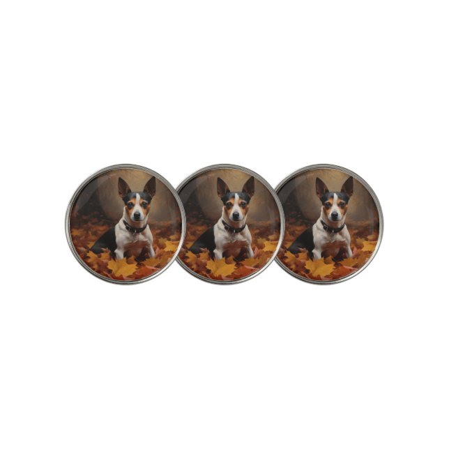 Rat Terrier in Autumn Leaves Fall Inspire  Golf Ball Marker (3 Up)